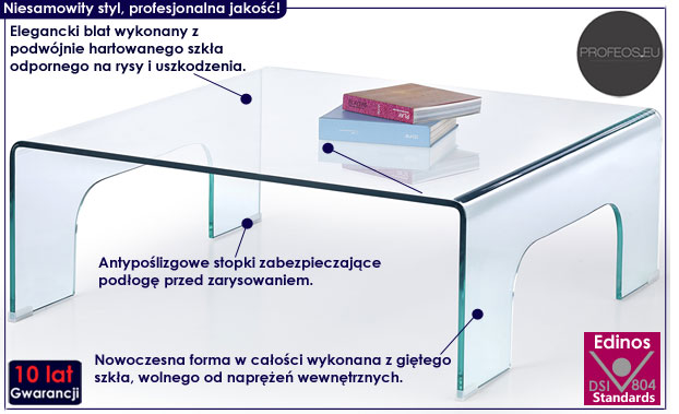 Gięta szklana przezroczysta ława Silja