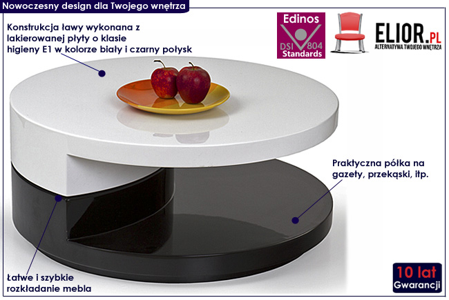 okrągła rozkładana ława lakierowana Alten