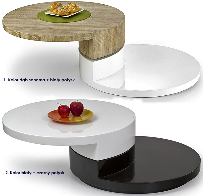 okrągły stolik kawowy wysoki połysk biały ława Alten
