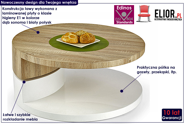 okrągła rozkładana ława wysoki połysk Alten