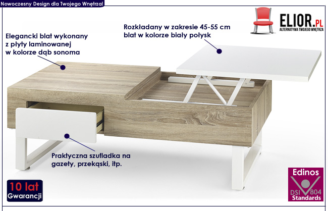 rozkładana ława biała Emla wysoki połysk