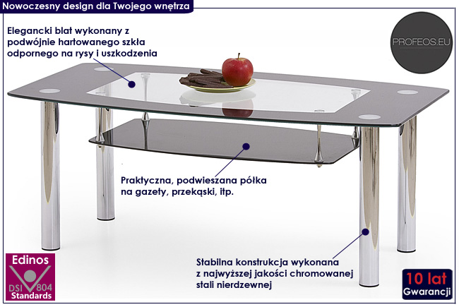 prostokątna ława chromowana Jorkis 2X stolik