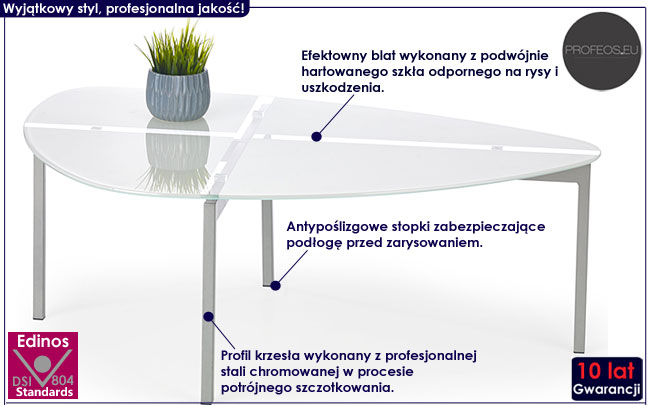 Biała ława szklana Dargin