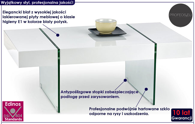 Lakierowana biała ława do salonu Karo