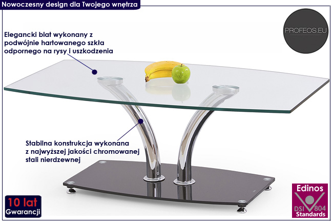 ława szklana chromowana Trivio przezroczysta