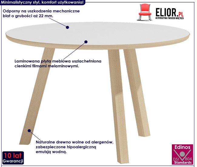 Skandynawski okrągły biały stolik Ivos 2X