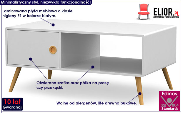 Skandynawska biała ława do salonu Ilmnia 4X