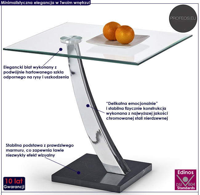 marmurowa ława Edis szklana stolik kawowy przezroczysty