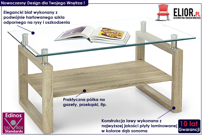 ława szklana dąb sonoma Diki