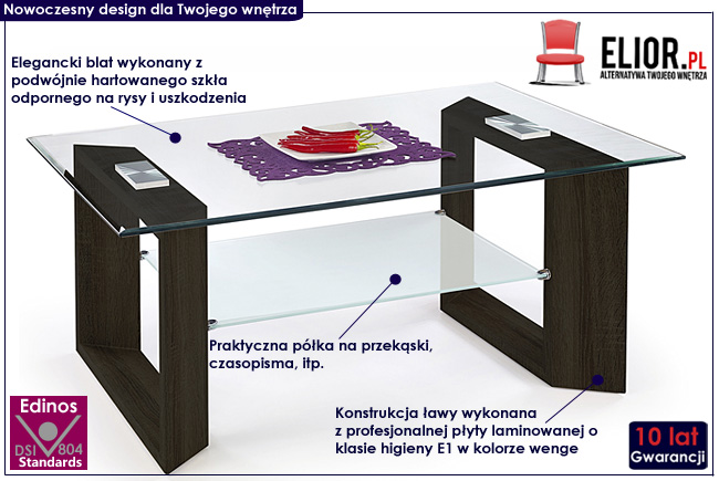 ława szklana nowoczesna wenge Fagit