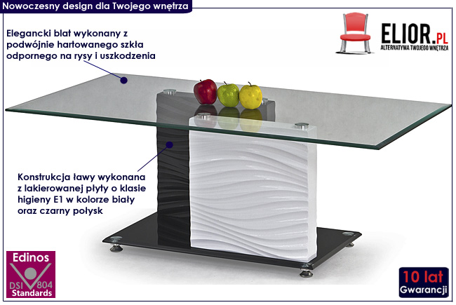 ława lakierowana Jogi biała czarna wysoki połysk