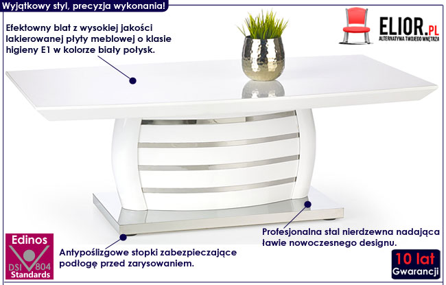 Lakierowana biała ława do salonu Adelix