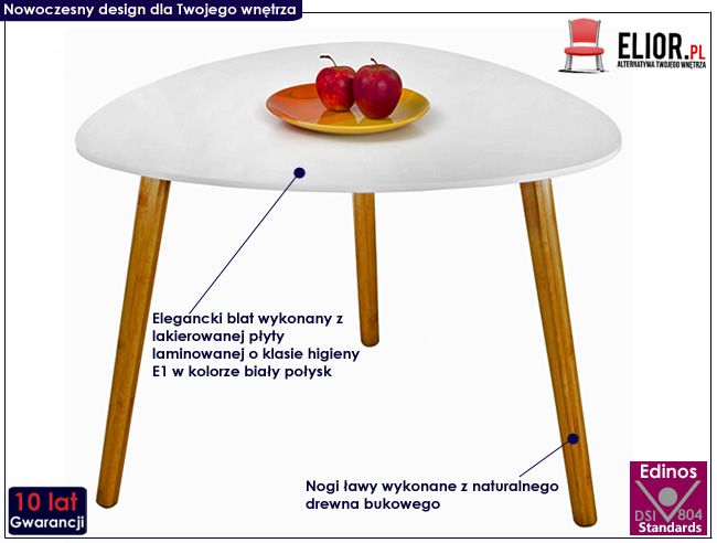 skandynawski stolik kawowy drewniany biały połysk Sapira