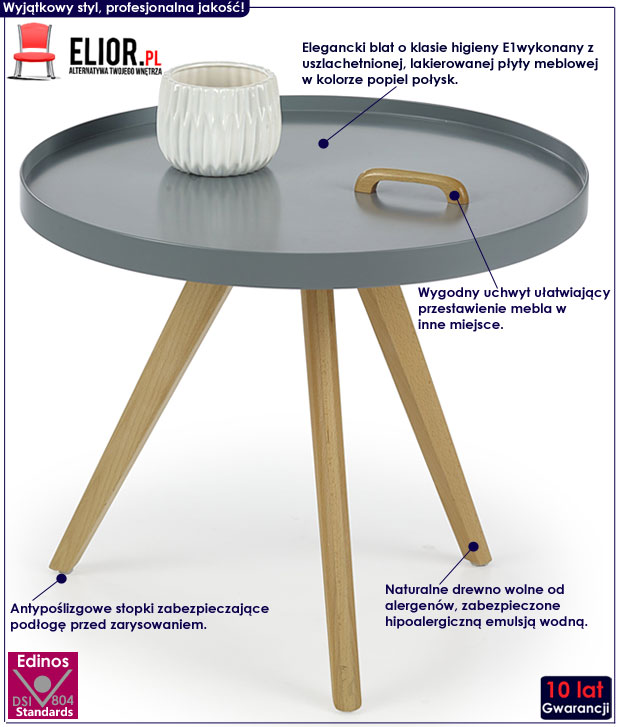 Okrągła ława minimalistyczna szara Sevri