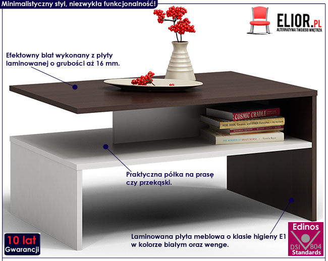 Nowoczesna ława biała, wenge Avet