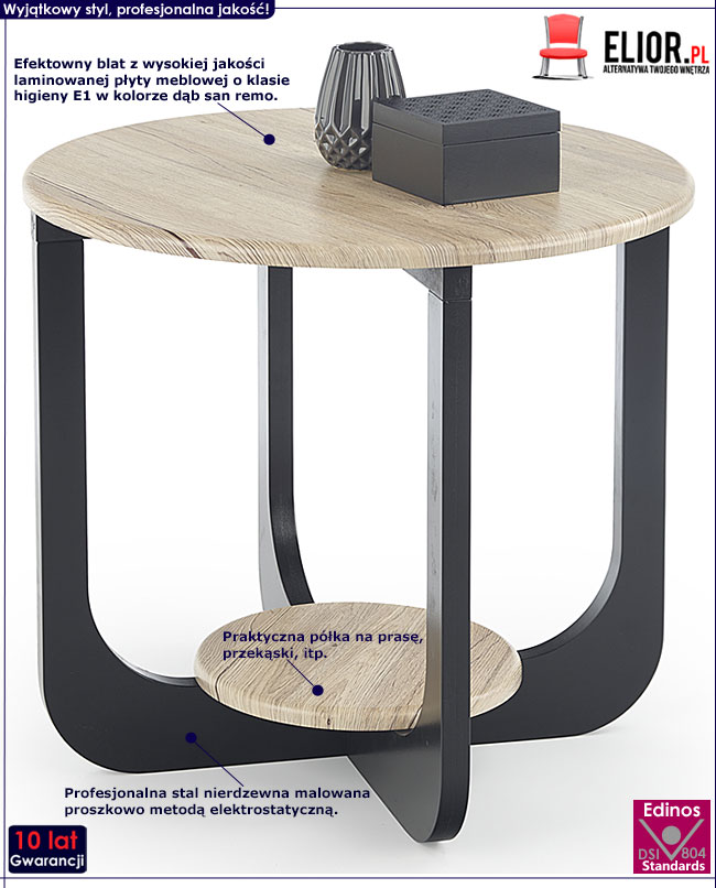 Okrągły stolik kawowy dąb san remo Tytan 2X