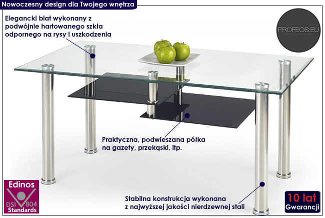 szklana ława z półką dąb sonoma Vefo