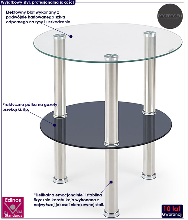 Czarna okrągła szklana ława Roxa