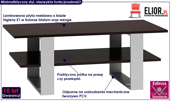 Prostokątna ława biała, wenge Tonsa