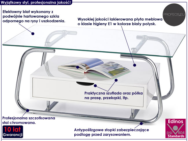 nowoczesna ława szklana stolik kawowy buk Selax