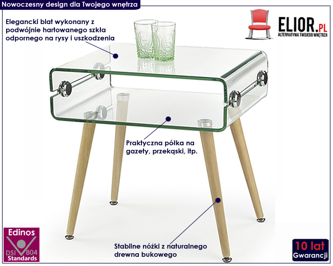 szklana ława gięta nowoczesna Rinazo