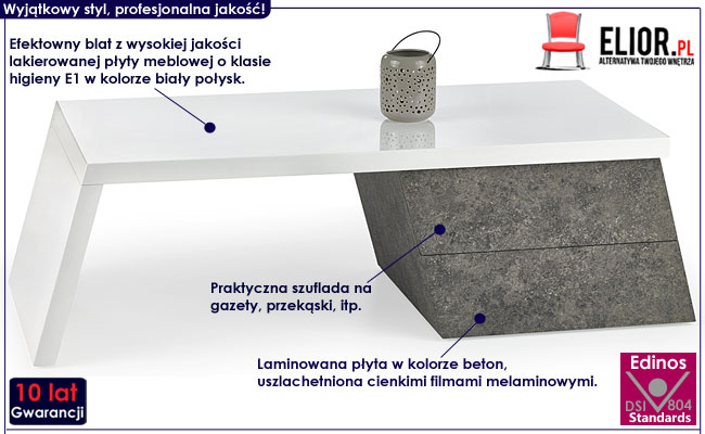 Biała ława lakierowana w industrialnym stylu Colins
