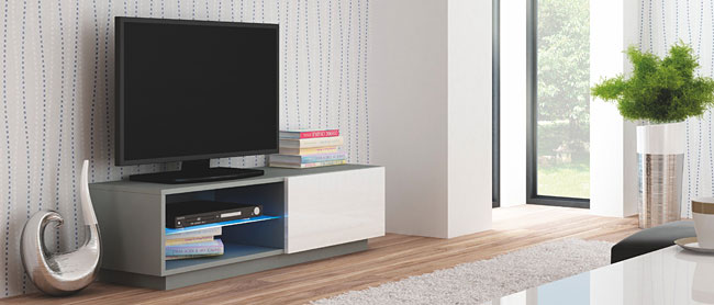 Lakierowana szafka pod telewizor biała, szara Vitoria 4X