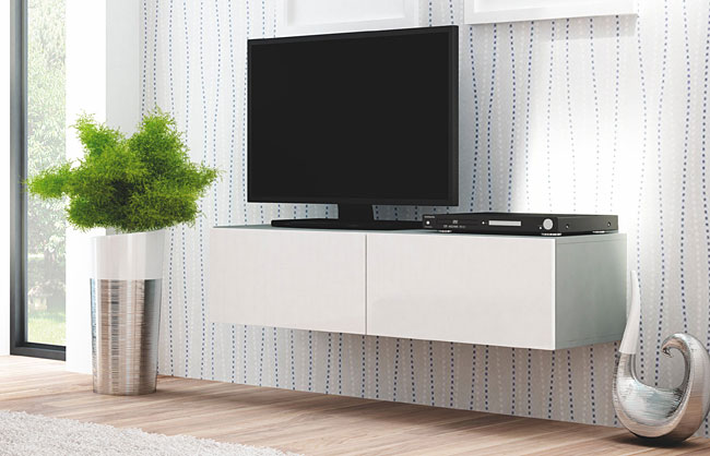 Lakierowana wisząca szafka pod telewizor biała, popielata Vitoria 7X