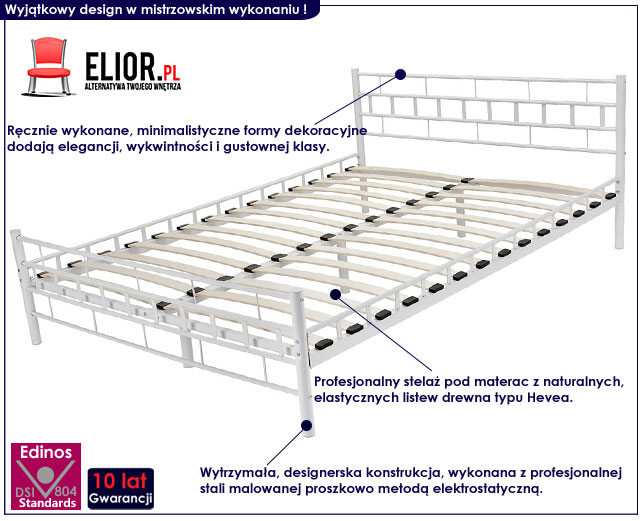 minimalistyczne łóżko metalowe białe 140x200