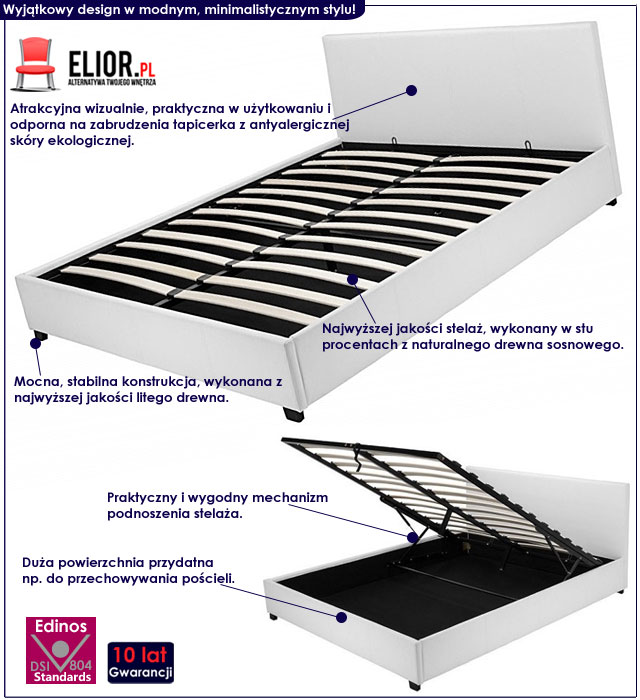 łóżko białe tapicerowane 140x200