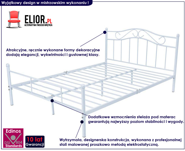 łóżko metalowe białe inello 