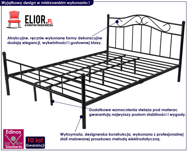łóżko metalowe czarne inello 