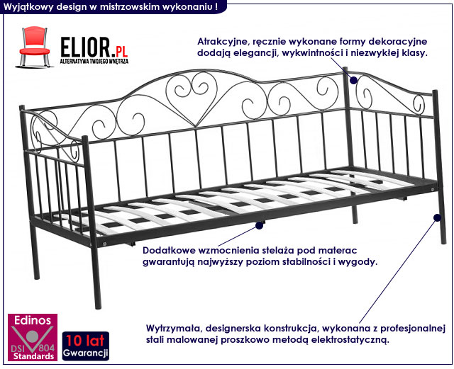 łóżko metalowe czarne 90x200