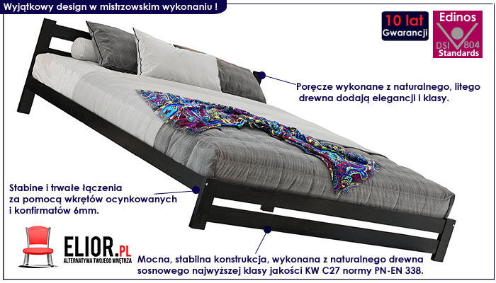 łóżko czarne drewniane 120x200