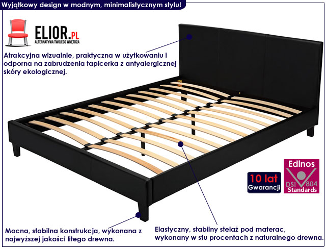 łóżko czarne skórzane matis