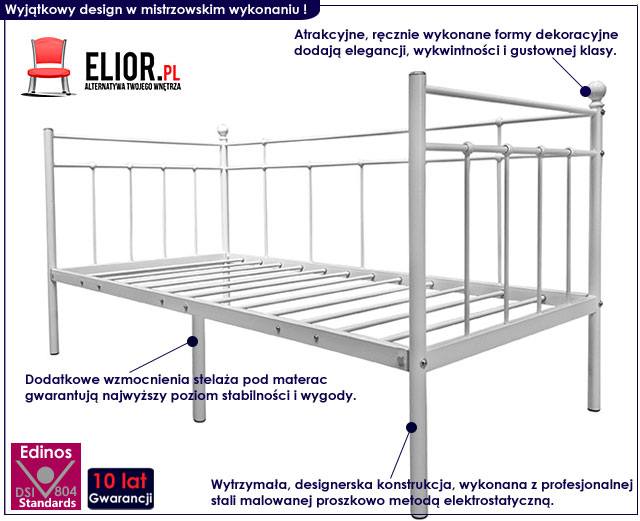łóżko metalowe czarne toles 90x200
