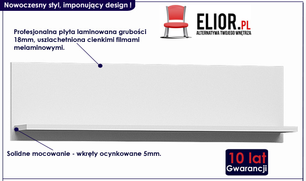 półka ścienna wisząca Armo biała, dąb sonoma