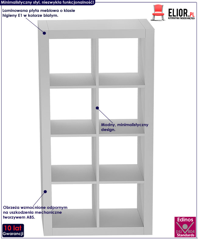 Minimalistyczny biały regał Elvin 7X