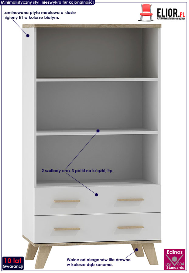 Skandynawski, biały regał na książki Bodi 6X