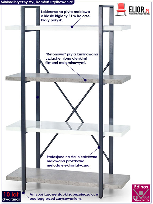 Minimalistyczny regał na książki do loftu Tones 4X