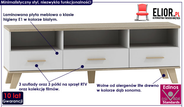 Minimalistyczna szafka RTV, biała Bodi 5X