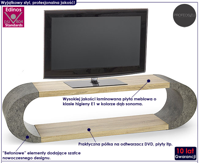 Industrialny betonowy stolik pod telewizor dąb sonoma Cexo