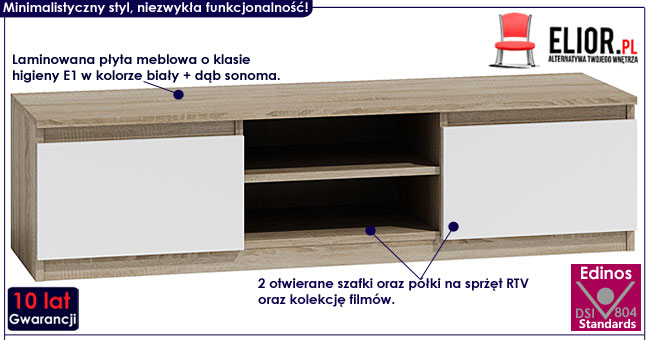 Stojąca szafka pod TV biała, dąb sonoma Verta