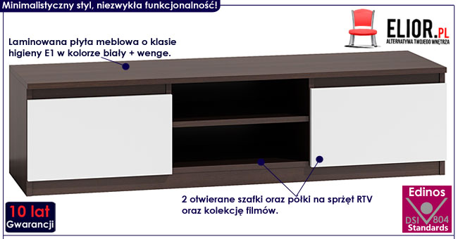 Nowoczesna szafka RTV biała, wenge Verta