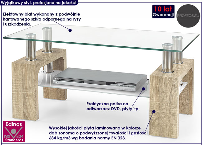 Szklany stolik pod RTV dąb sonoma Virella