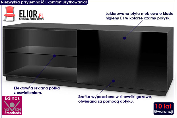 Czarna lakierowana szafka z oświetleniem pod telewizor Vitoria 4X