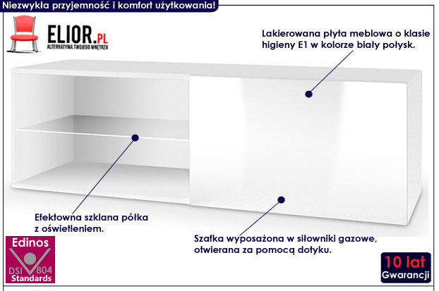 Lakierowana biała szafka wisząca pod telewizor Vomes 5X