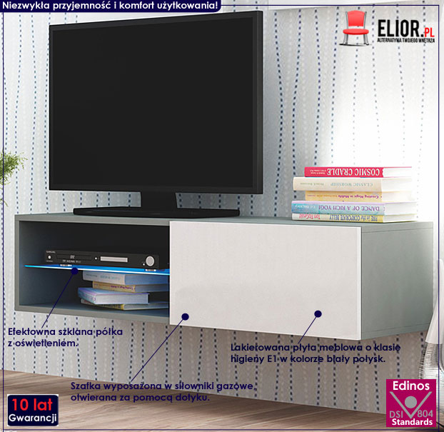 Wisząca lakierowana szafka RTV biała, popielata Vitoria 5X