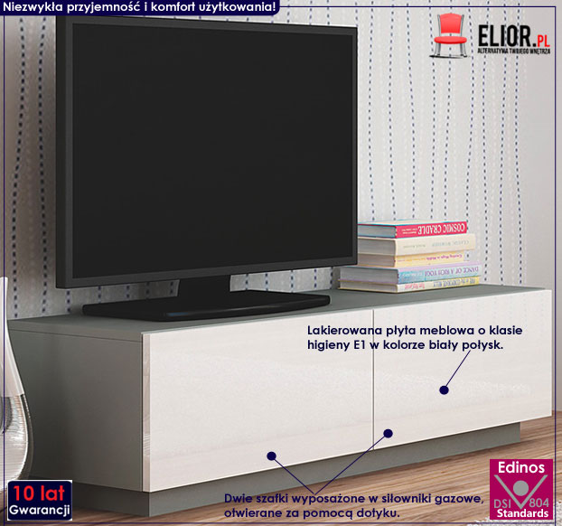 Lakierowana stojąca szafka pod telewizor biało-szara Vitoria 6X