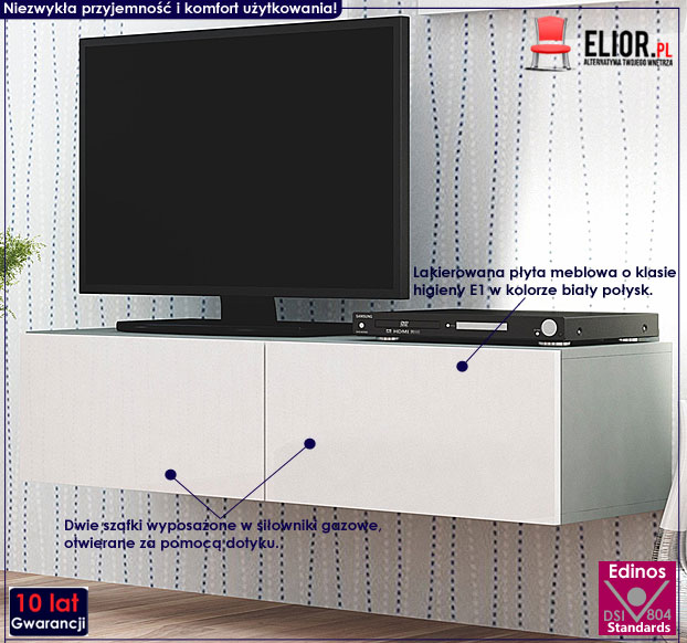 Wisząca szafka RTV biały połysk, szara Vitoria 7X